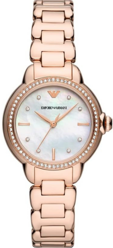 Emporio Armani Aira Three Hand Mother of Pearl Dial Rose Gold Steel Strap Watch For Women - AR11523 Authentic Buy Shop Now