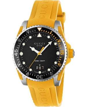 Gucci Dive Black Dial Yellow Rubber Strap Watch For Men - YA136319 Authentic Buy Shop Now