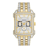 Bulova Crystal Chronograph White Dial Two Tone Steel Strap Watch for Men - 98C109 Authentic Buy Shop Now