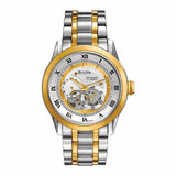 Bulova BVA Skeleton Silver Dial Two Tone Steel Strap Watch for Men - 98A123 Authentic Buy Shop Now