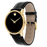 Movado Museum Black Dial Black Leather Strap Watch For Men - 606876 Authentic Buy Shop Now