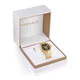 Versace Greca Chronograph Black Dial Gold Steel Strap Watch For Men - VEZ900421 Authentic Buy Shop Now