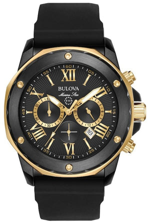 Bulova Marine Star Chronograph Black Dial Black Rubber Strap Watch for Men - 98B278 Authentic Buy Shop Now