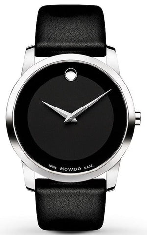 Movado Museum Black Dial Black Leather Strap Watch For Men - 606502 Authentic Buy Shop Now