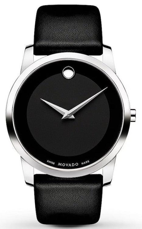 Movado Museum Black Dial Black Leather Strap Watch For Men - 606502 Authentic Buy Shop Now