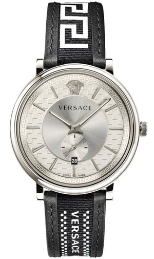 Versace V-Circle Silver Dial Black Leather Strap Watch for Men - VEBQ01219 Authentic Buy Shop Now