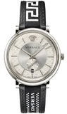 Versace V-Circle Silver Dial Black Leather Strap Watch for Men - VEBQ01219 Authentic Buy Shop Now