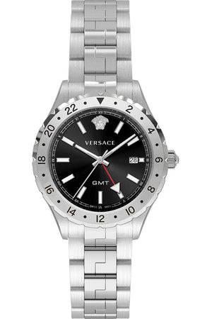 Versace Hellenyium GMT Black Dial Silver Steel Strap Watch for Men - V11020015 Authentic Buy Shop Now