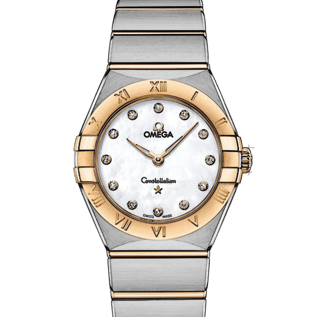 Omega Constellation Manhattan Mother of Pearl Dial Two Tone Steel Strap Watch for Women - 131.20.28.60.55.002 Authentic Buy Shop Now