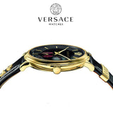 Versace V-Circle Manifesto Edition Black Dial Black Leather Strap Watch for Men - VBQ050017 Authentic Buy Shop Now