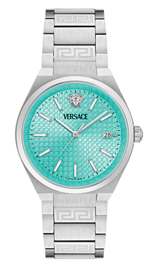 Versace V-Auria Quartz Turquoise Dial Silver Steel Strap Watch for Women - VE0F00225 Authentic Buy Shop Now