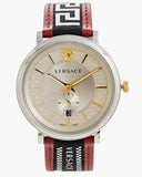 Versace V Circle Silver Dial Two Tone Leather Strap Watch for Men - VEBQ01319 Authentic Buy Shop Now