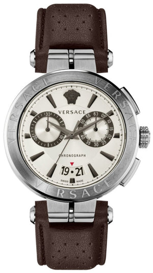 Versace Aion Chronograph White Dial Brown Leather Strap Watch for Men - VBR010017 Authentic Buy Shop Now