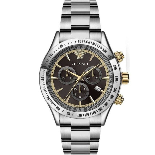 Versace Classic Chronograph Quartz Black Dial Silver Steel Strap Watch For Men - VEV700419 Authentic Buy Shop Now