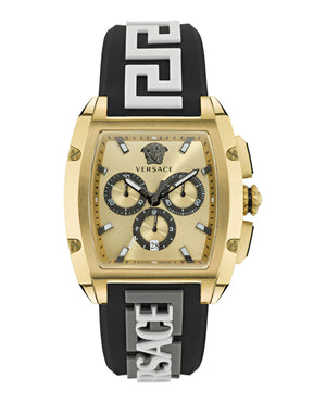 Versace Dominus Chronograph Gold Dial Black Silicone Strap Watch For Men - VE6H00223 Authentic Buy Shop Now