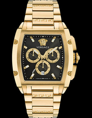 Versace Dominus Chronograph Black Dial Gold Steel Strap Watch For Men - VE6H00523 Authentic Buy Shop Now