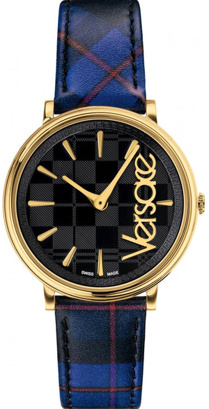 Versace V-Circle Black Dial Blue Leather Strap Watch for Women - VE8100218 Authentic Buy Shop Now