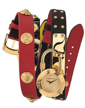 Versace Medusa Lock Icon Gold Dial Red Leather Strap Watch for Women - VEDW00119 Authentic Buy Shop Now