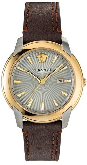 Versace V-Urban Quartz Grey Dial Brown Leather Strap Watch for Men - VELQ00219 Authentic Buy Shop Now