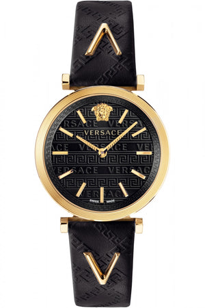 Versace V-Twist Black Dial Black Leather Strap Watch for Women - VELS00619 Authentic Buy Shop Now