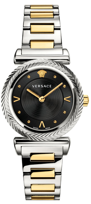 Versace V-Motif Black Dial Two Tone Steel Strap Watch for Women - VERE00518 Authentic Buy Shop Now