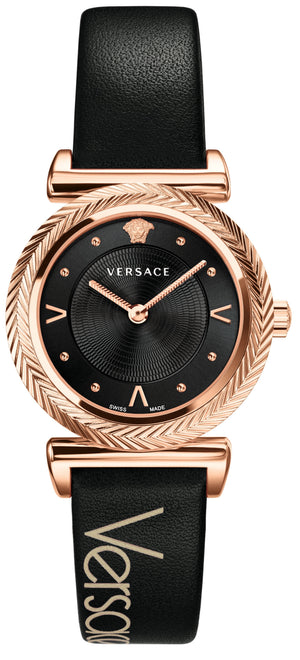Versace V-Motif Vintage Logo Black Dial Black Leather Strap Watch for Women - VERE00818 Authentic Buy Shop Now