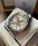 Versace Greca Chronograph White Dial Two Tone Steel Strap Watch For Men - VEZ900321 Authentic Buy Shop Now