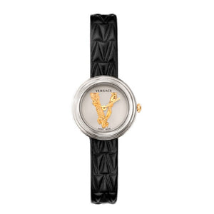 Versace Virtus Quartz White Dial Black Leather Strap Watch For Women - VET300421 Authentic Buy Shop Now