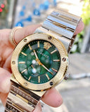 Versace Hellenyium Quartz Green Dial Silver Steel Strap Watch For Men - VEVK00420 Authentic Buy Shop Now