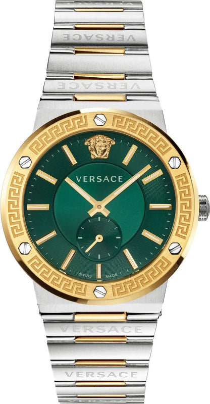 Versace Hellenyium Quartz Green Dial Silver Steel Strap Watch For Men - VEVK00420 Authentic Buy Shop Now