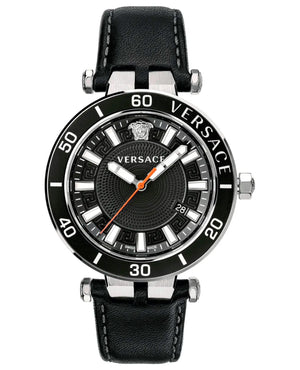 Versace Greca Sport Quartz Black Dial Black Leather Strap Watch For Men - VEZ300221 Authentic Buy Shop Now