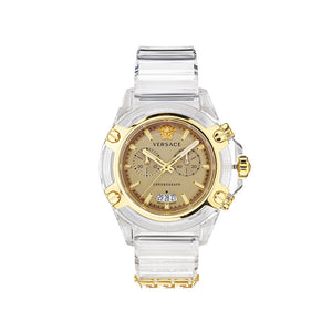 Versace Icon Active Chronograph Gold Dial White Silicone Strap Watch for Men - VEZ700121 Authentic Buy Shop Now