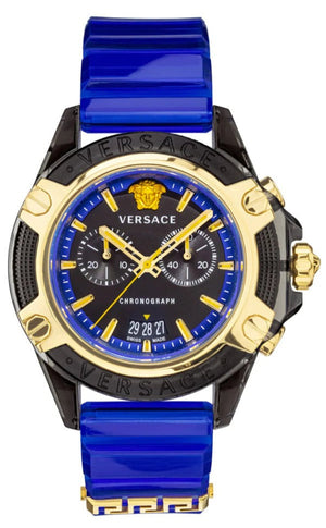 Versace Icon Active Chronograph Black Dial Blue Rubber Strap Watch For Men VEZ700521 Authentic Buy Shop Now