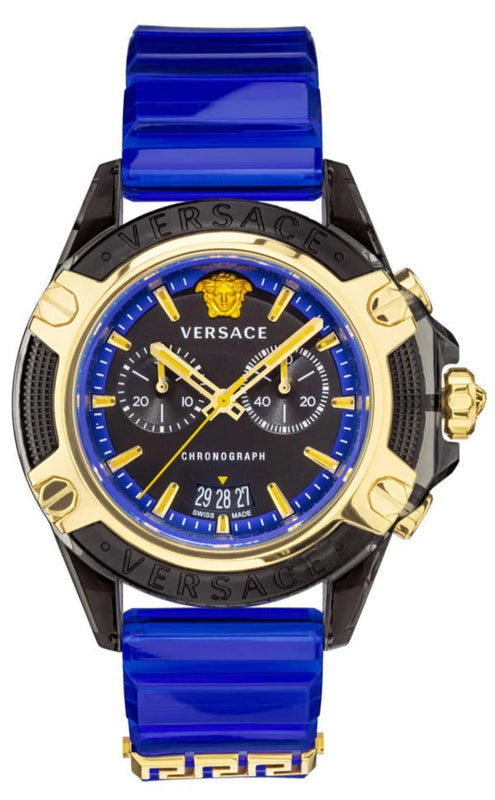 Versace Icon Active Chronograph Black Dial Blue Rubber Strap Watch For Men VEZ700521 Authentic Buy Shop Now