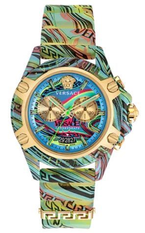 Versace Icon Active Chronograph Blue Dial Green Rubber Strap Watch For Men - VEZ701322 Authentic Buy Shop Now