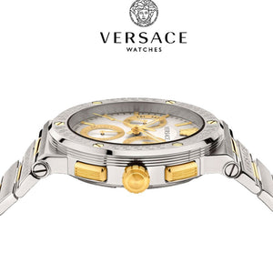 Versace Greca Chronograph White Dial Two Tone Steel Strap Watch For Men - VEZ900321 Authentic Buy Shop Now