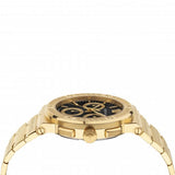 Versace Greca Chronograph Black Dial Gold Steel Strap Watch For Men - VEZ900421 Authentic Buy Shop Now
