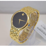 Movado Veturi Black Dial Gold Steel Strap Watch for Women - 0606935 Authentic Buy Shop Now
