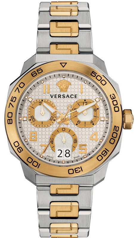 Versace Dylos Chronograph Silver Dial Two Tone Steel Strap Watch for Men - VQC030015 Authentic Buy Shop Now