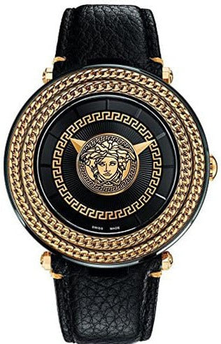 Versace V-Metal Icon Black Dial Black Leather Strap Watch For Men - VQL030015 Authentic Buy Shop Now