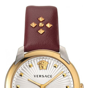 Versace Audrey Quartz Silver Dial Red Leather Strap Watch for Women - VELR00219 Authentic Buy Shop Now