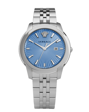 Versace V-Urban Light Blue Dial Silver Steel Strap Watch for Men - VELQ00419 Authentic Buy Shop Now