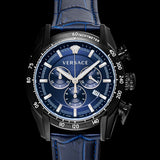 Versace V-Ray Chronograph Quartz Blue Dial Black Leather Strap Watch For Men - VEDB00418 Authentic Buy Shop Now