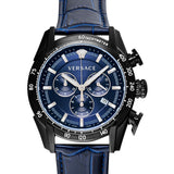 Versace V-Ray Chronograph Quartz Blue Dial Black Leather Strap Watch For Men - VEDB00418 Authentic Buy Shop Now