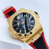 Versace Chain Reaction Quartz Black Dial Red & Black Rubber Strap Watch for Men - VEDY00319 Authentic Buy Shop Now