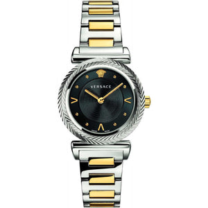 Versace V-Motif Black Dial Two Tone Steel Strap Watch for Women - VERE00518 Authentic Buy Shop Now