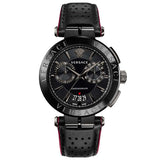 Versace V-Racer Aion Chronograph Black Dial Black Leather Strap Watch for Men - VBR030017 Authentic Buy Shop Now