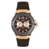 Guess Rigor Analog Brown Dial Brown Leather Strap Watch For Men - W0040G3 Authentic Buy Shop Now