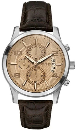 Guess Exec Chronograph Quartz Gold Dial Brown Leather Strap Watch for Men - W0076G3 Authentic Buy Shop Now