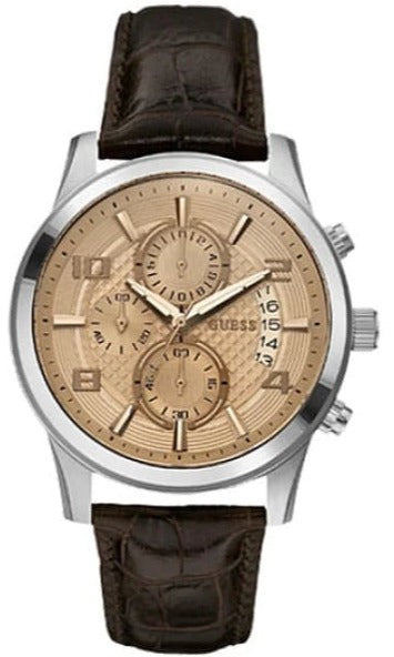 Guess Exec Chronograph Quartz Gold Dial Brown Leather Strap Watch for Men - W0076G3 Authentic Buy Shop Now